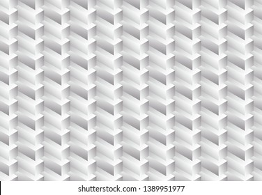 Isometric seamless pattern, volume realistic texture, black white background. 3d geometric tiles with cubes. Architectural uncolored backdrop for web, wallpaper, fabric, wrapping, paper, print.