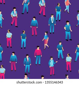 Isometric seamless repeating pattern people business businessman Trendy Flat concept of violet style, 3d modern design. Vector illustration of modern business background