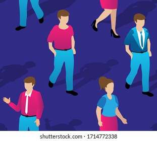 Isometric seamless repeating pattern people business businessman Trendy Flat concept of violet style, 3d modern design. Vector illustration of modern business background