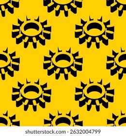 Isometric seamless vector pattern featuring stylized sun symbols with strong contrast and vibrant yellow background. Bold design with dynamic negative space for summer, energy, or nature themes.
