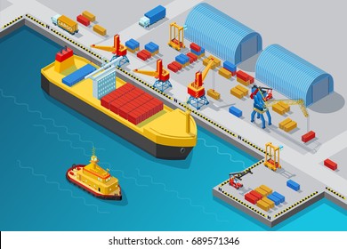 Isometric Seaport And Dock Template