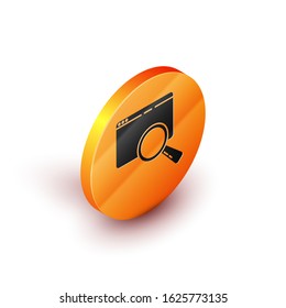 Isometric Search in a browser window icon isolated on white background. Orange circle button. Vector Illustration
