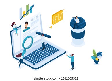 Isometric search for employees on the Internet, recruiting concept. Concept for web design