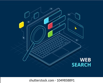 Isometric search engine result page flat vector.