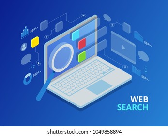 Isometric Search Engine Result Page Flat Vector.