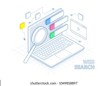 Isometric Search Engine Result Page Flat Vector.