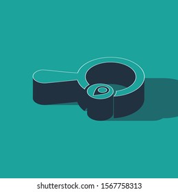 Isometric Search location icon isolated on green background. Magnifying glass with pointer sign.  Vector Illustration