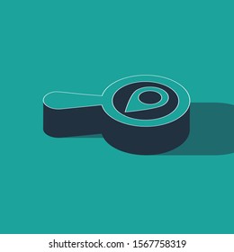 Isometric Search location icon isolated on green background. Magnifying glass with pointer sign.  Vector Illustration