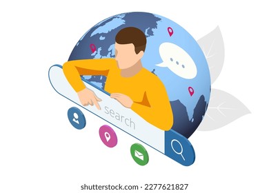 Isometric Search Online. Searching Browsing Internet, Data Information , Networking. Modern Menu for Sites and Apps. People Searching Job.