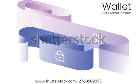Isometric secure wallet infrastructure illustration. Lock, settings and network icons. Fintech, blockchain, web3, cybersecurity, payment platforms, dashboards. Marketing presentations, mobile apps UI