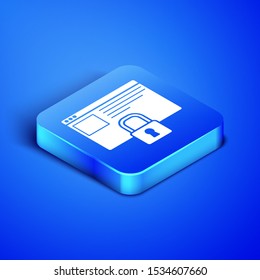 Isometric Secure your site with HTTPS, SSL icon isolated on blue background. Internet communication protocol. Blue square button. Vector Illustration