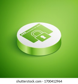 Isometric Secure your site with HTTPS, SSL icon isolated on green background. Internet communication protocol. White circle button. Vector Illustration