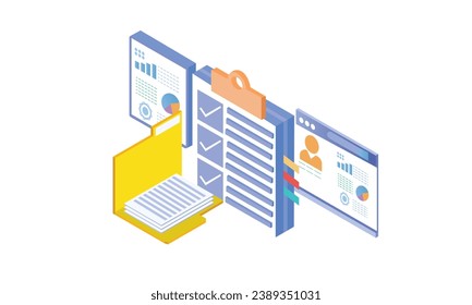 Isometric Security analysis checklist information.on white background.3D design.isometric vector design Illustration.