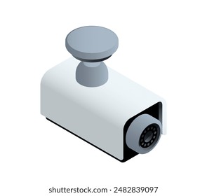 Isometric security camera. Equipment or gadget for video surveillance and monitoring. Icon with CCTV for safety and crime protection. 3D realistic vector illustration isolated on white background