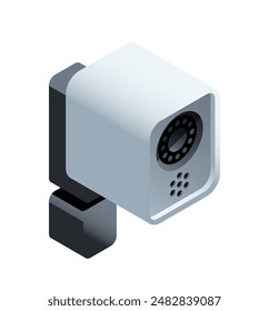 Isometric security camera. Icon with CCTV for monitoring, safety and protection of property from crime. Videcam or surveillance camera. 3D realistic vector illustration isolated on white background