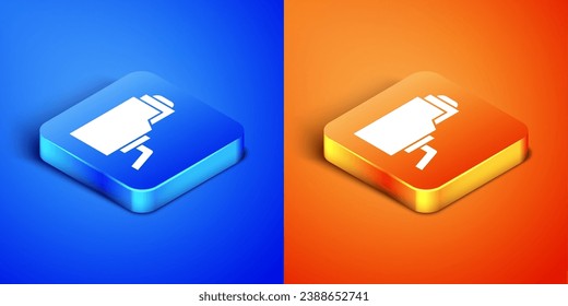 Isometric Security camera icon isolated on blue and orange background. Square button. Vector