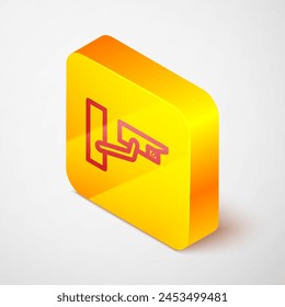Isometric Security camera icon isolated on green background. White circle button. Vector
