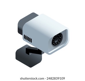 Cámara de seguridad isométrica. Icono con equipos o gadgets modernos para videovigilancia y monitorado. CCTV para seguridad y protección. Ilustración vectorial realista 3D aislada sobre fondo blanco