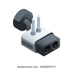 Isometric security camera. Modern video surveillance equipment. Icon with CCTV for safety and property protection. Outdoor area observation. 3D realistic vector illustration isolated on background