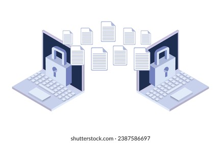 Archivos de transferencia de seguridad isométricos.en fondo blanco.Diseño 3D.diseño vectorial isométrico Ilustración.