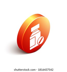 Isometric Sedative pills icon isolated on white background. Orange circle button. Vector