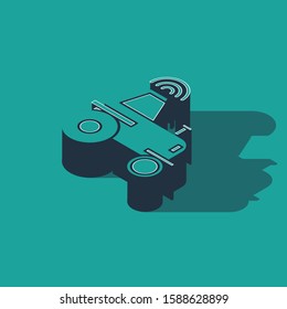 Isometric Self driving wireless tractor on a smart farm icon isolated on green background. Smart agriculture implement element.  Vector Illustration