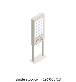 Isometric Self Service Kiosk Interface With Pinpad And Bill 3d Vector Illustration