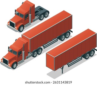 Isometric semi truck with container trailer