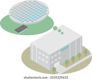 Semicondutores e bolachas (wafers) isométricos com fábrica de semicondutores