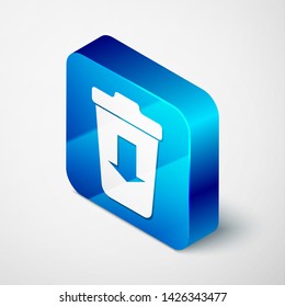 Isometric Send to the trash icon isolated on white background. Blue square button. Vector Illustration