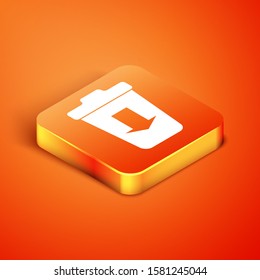 Isometric Send to the trash icon isolated on orange background.  Vector Illustration