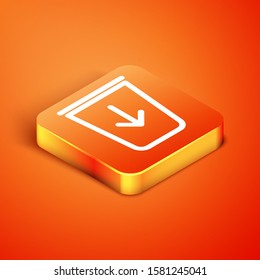 Isometric Send to the trash line icon isolated on orange background.  Vector Illustration