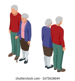Isometric senior couple. Seniors isolated on white. Elderly woman and man. Aged people. Grandparents