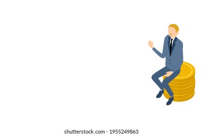 Isometric, un anciano sentado en una moneda y tomando una pose intestinal