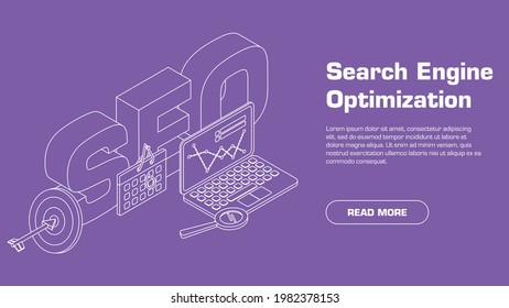 Isometric SEO illustration concept for web and apps. Line illustrated notebook, loop, arrow and calendar. Landing page template. Well organized file for website