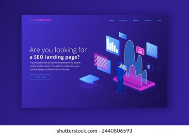 Isometric seo landing page template vector design in eps 10