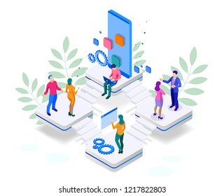 Isometric Seo Optimization and Analytics Team Modern Landing page design concept.