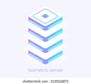 Isometric server with buttons. Data storage concept.