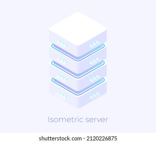 Isometric server with buttons. Data storage concept.