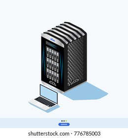 Isometric server data center cloud with laptop. Vector illustration EPS 10