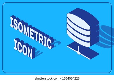 Isometric Server, Data, Web Hosting icon isolated on blue background.  Vector Illustration