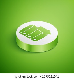 Isometric Server, Data, Web Hosting icon isolated on green background. White circle button. Vector Illustration