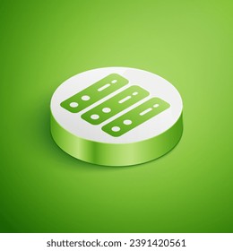 Isometric Server, Data, Web Hosting icon isolated on green background. White circle button. Vector