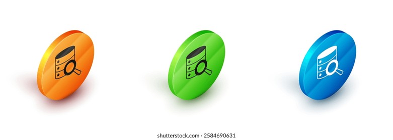 Isometric Server, Data, Web Hosting icon isolated on white background. Circle button. Vector