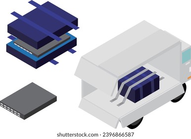 Isometric server equipment transportation image material set