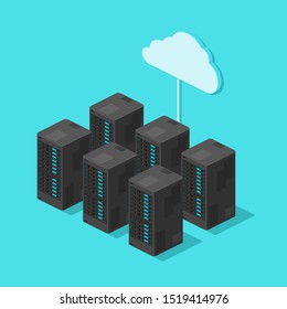 Isometric Server Hosting Cloud Technology Computing Network Hardware Vector Icon