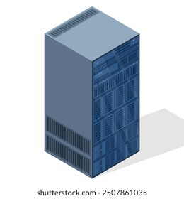 Isometric server. Server racks. Server boxes isolated. Network server room. Computer network technology. Vector illustration