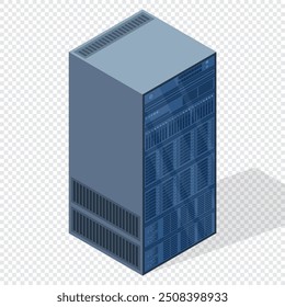 Isometric server. Server racks. Server boxes isolated. Network server room. Computer network technology. Vector illustration