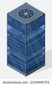 Isometric server. Server racks. Server boxes isolated. Network server room. Computer network technology. Vector illustration