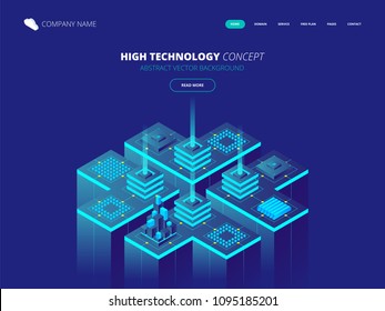 Isometric Server Room And Big Data Processing Concept, Datacenter And Data Base Icon, Digital Information Technology. Vector Abstract Background